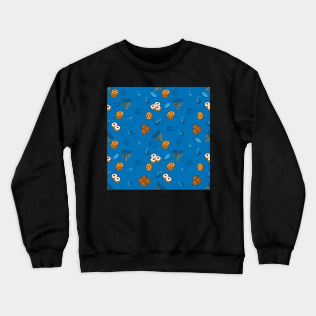 Blue Background Hannukah Pattern Crewneck Sweatshirt by maya-reinstein